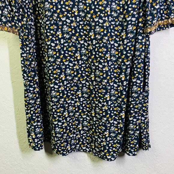 J. JILL Dress Tunic Knee Length Floral VNeck Gold Embroidered Detail Tunic Boho - Picture 6 of 14